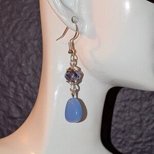 Baby Blue/Smokey Purple Czech glass Droplet Earrings